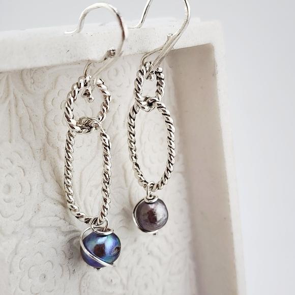 SWEETWATER PEARL HANDMADE EARRINGS DANGLIN STYLE STERLING SILVER - Picture 12 of 13